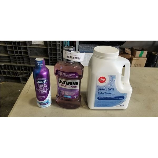 NEW SEALED JUG EPSOM SALT, ORAL-B ORAL RINSE, AND LISTERINE
