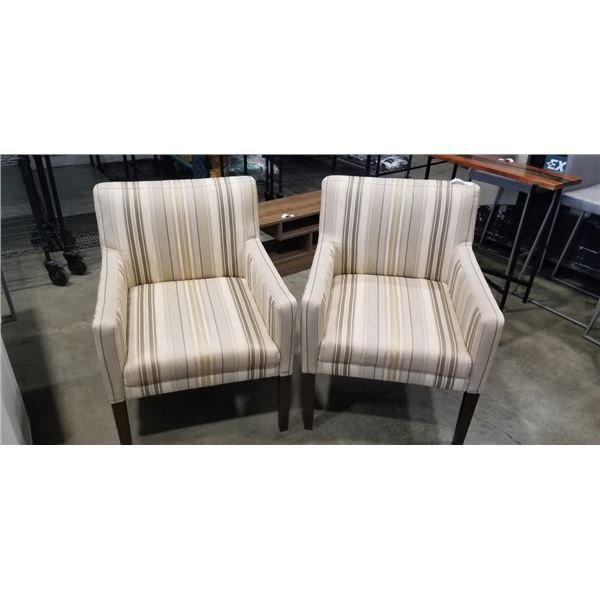 PAIR OF STRIPED  UPHOLSTERED ACCENT ARMCHAIRS
