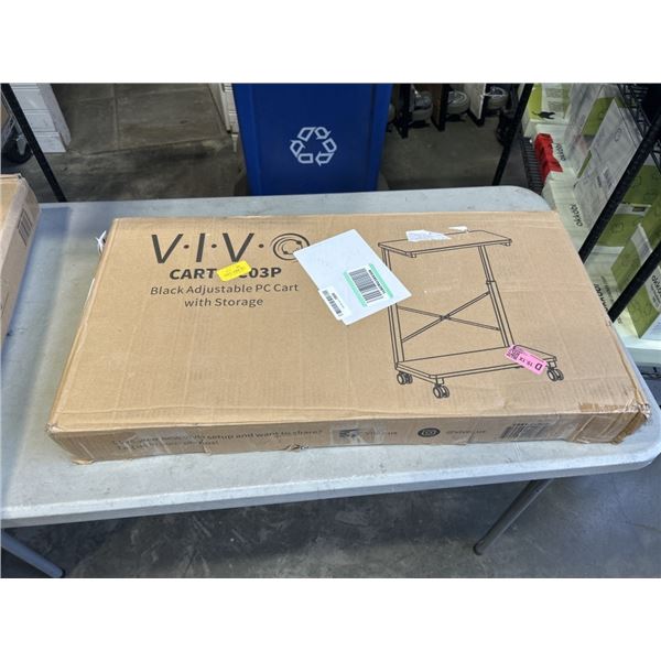 VIVO BLACK ADJUSTABLE PC CART WITH STORAGE