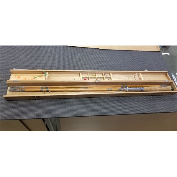 ANTIQUE 5PC SPLIT CANE FLY ROD IN WOOD CASE
