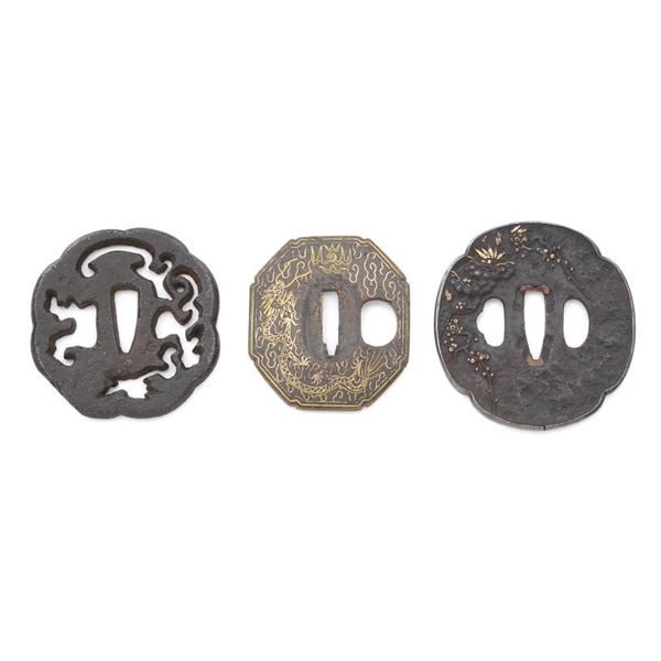 Group of Three (3) Japanese Iron Tsuba Sword Guards