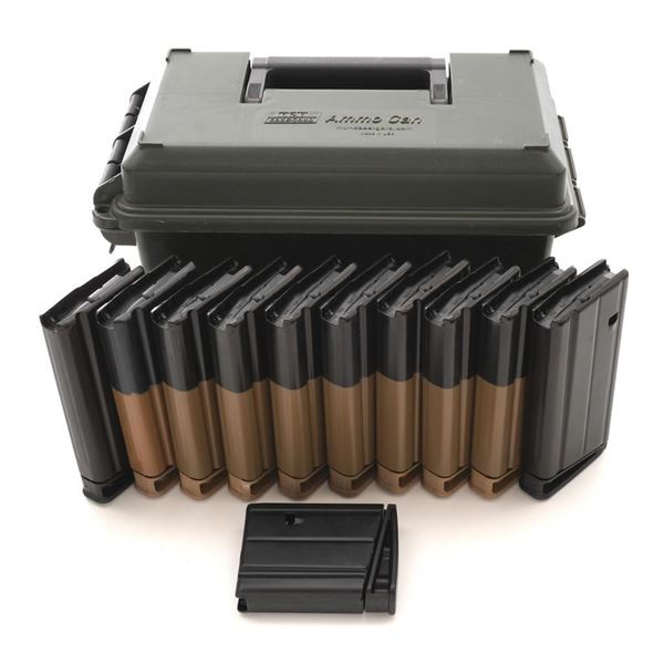 Lot of Eleven (11) FN SCAR 17S Magazines with MTM Ammo Can