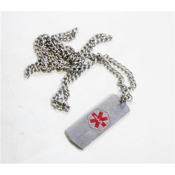 VINTAGE DIABETIC MEDICAL ALERT PENDANT CHAIN 25"