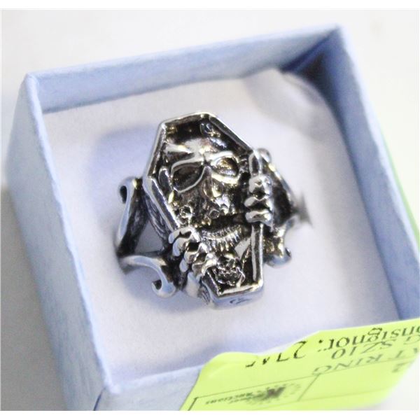 NEW MENS SKULL BAT RING VAMPIRE COFFIN RING SZ10