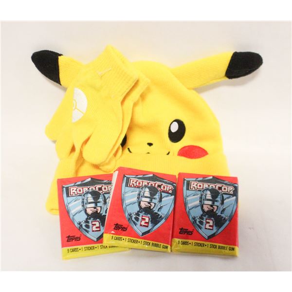 3PKS ROBOCOP TOPPS CARD PACKS+POKEMON TOQUE+MITTS
