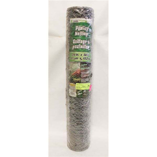 POULTRY NETTING ROLL- 50' BY 24"- NEW IN PKG.