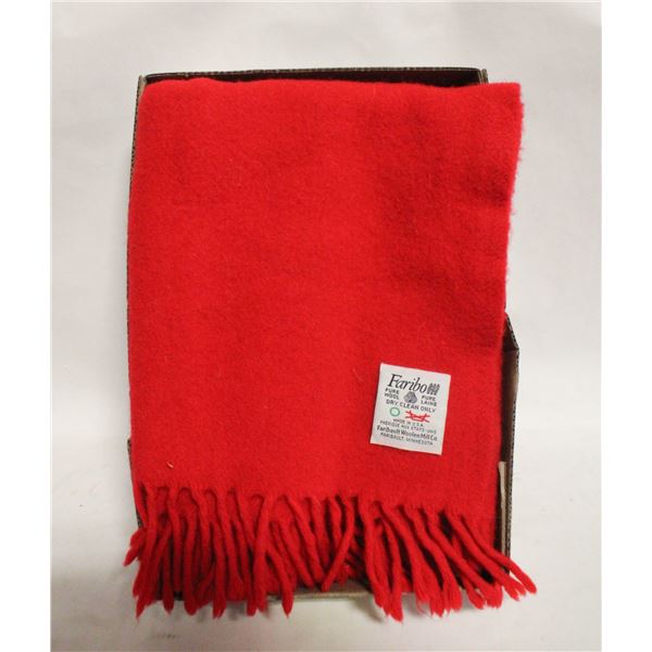 PURE WOOL RED BLANKET, TAG ATTACHED,
