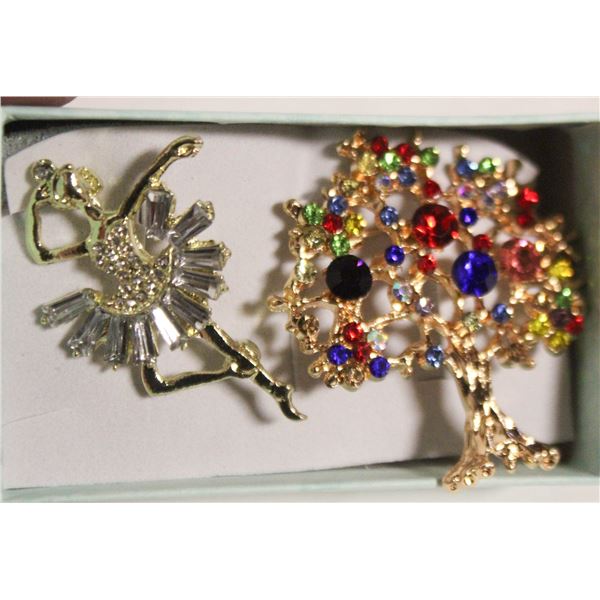 NEW 2 BROOCH W/CLEAR RHINESTONES