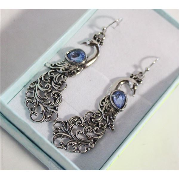 NEW METAL ETCHED PEACOCK EARRINGS