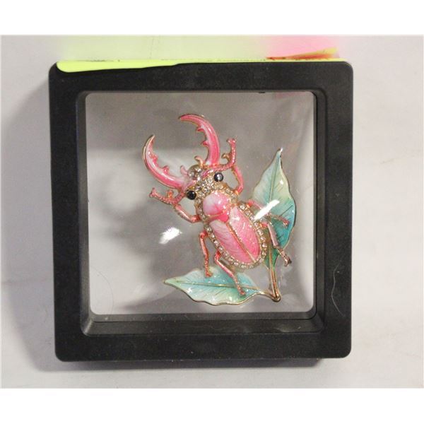 NEW SCARAB BEETLE BROOCH PINKS TEAL