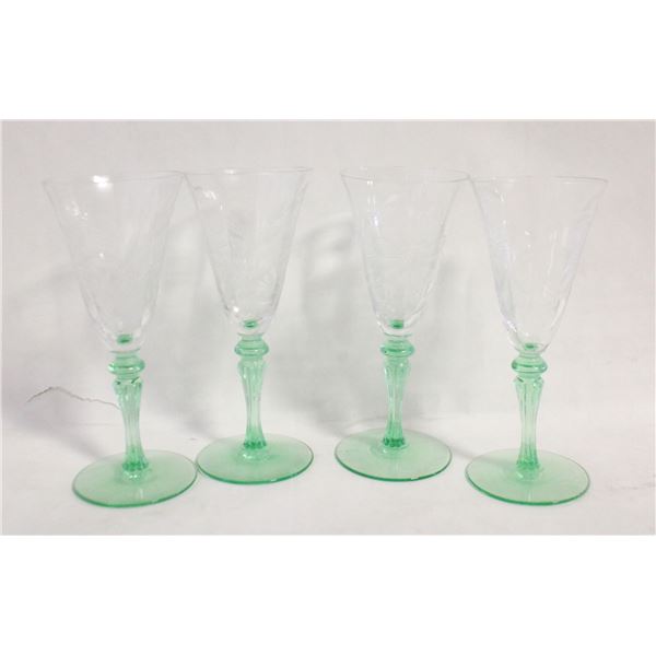 4 GREEN-URANIUM VASELINE GLASS STEMMED