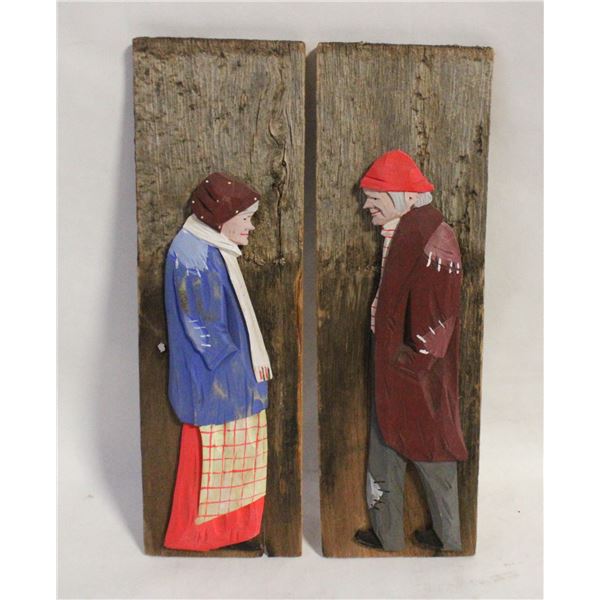 VINTAGE HAND CARVED FOLK ART 11"X3.5" EACH