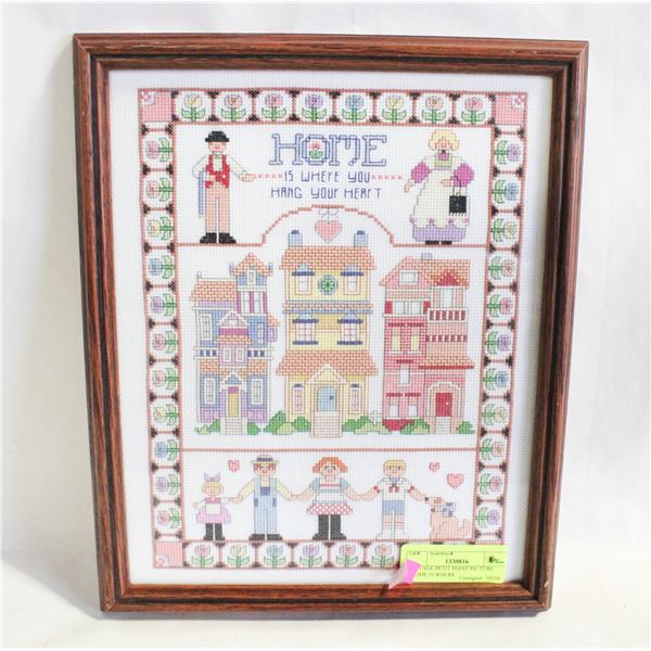 VINTAGE PETIT POINT PICTURE "HOME IS WHERE