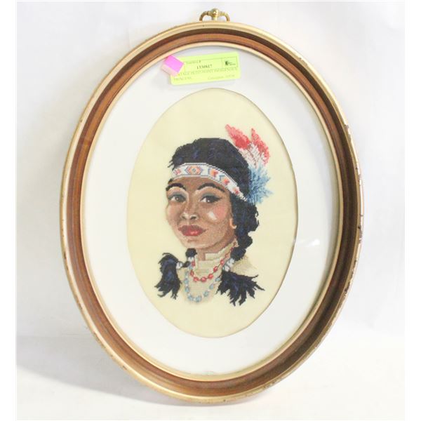 VINTAGE PETIT-POINT INDIGENOUS PRINCESS,