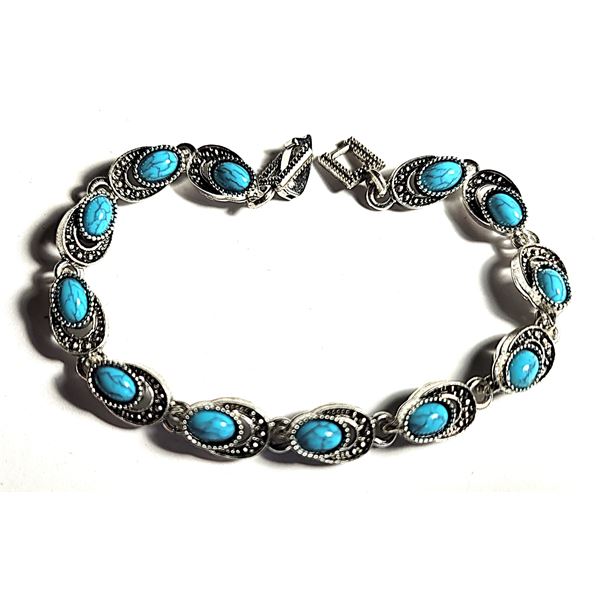 16) SILVER TONE WITH TURQUOISE 7'