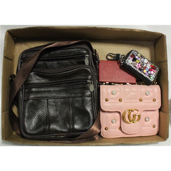 ESTATE LEATHER MAN BAG, JEWELRY COIN PURSE+HANDBAG