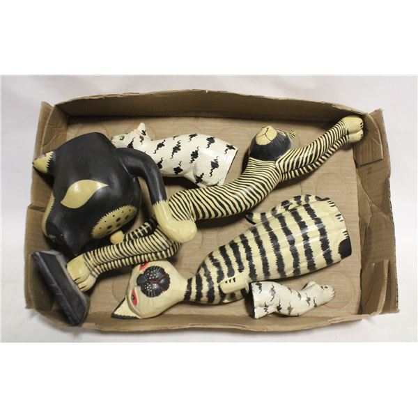 ESTATE VINTAGE CAT STATUE WOOD CARVINGS