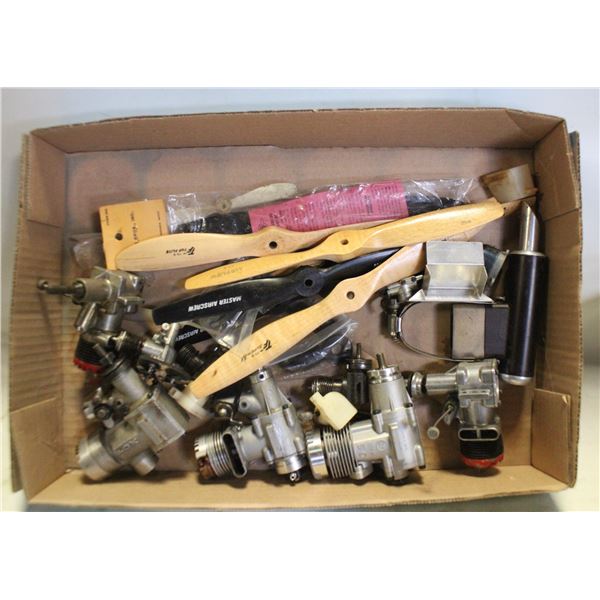 TRAY OF MODEL AIRCRAFT MOTORS & PROPELLERS