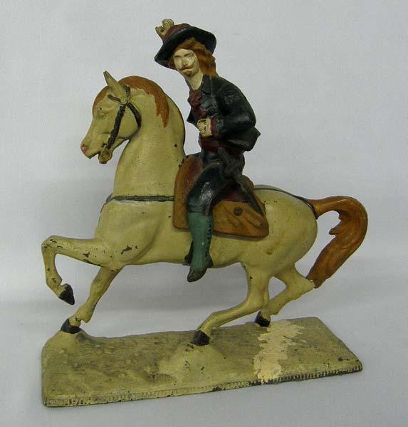 Antique Metal Horse And Rider Statue