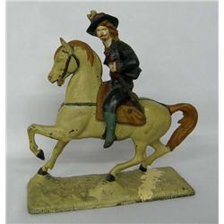 Antique Metal Horse And Rider Statue