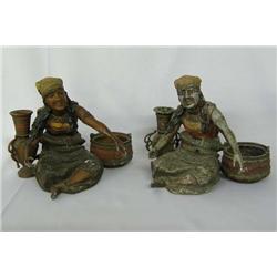Pair Romanian Cast Metal Women Vendors