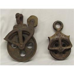 Two Vintage Metal Pulleys