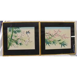 1900s-1950s 2 Japanese Paintings On Silk