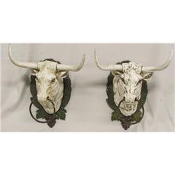 Pr Antique Cast Iron Bull Towel Racks