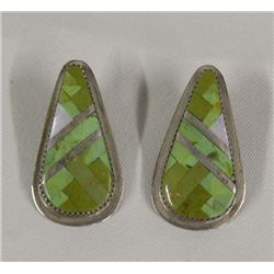 Navajo Inlay Silver Turquoise Earrings By Coriz