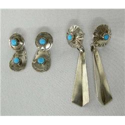 2 Pr Navajo Sterling Turquoise Pierced Earrings
