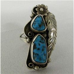1970  Navajo Sterling Turquoise Ring Size 6