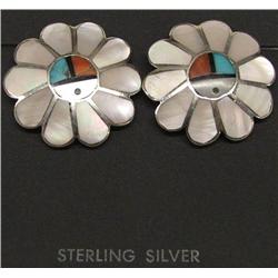 Zuni Sterling Sun Face Inlay Earrings
