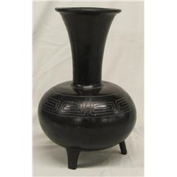 Mexican Black Pottery Footed Vase