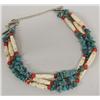Image 1 : Navajo Bone Coral Turquoise Three Strand Choker