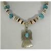 Image 2 : Navajo Water Bird Silver Turquoise Necklace