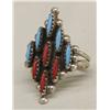Image 1 : Zuni Silver Turquoise Coral Needlepoint Ring