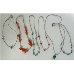 Six Silver Turquoise Coral Necklaces and Chokers