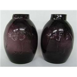 Two Amethyst Glass Eagle Vases