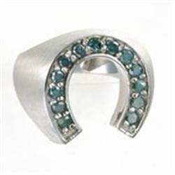 Men's 1ctw Blue Diamond Horseshoe Ring in White Gold