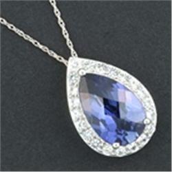 Lab Sapphire Tear Drop Pend w/ Chain