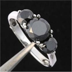 3 ctw Black Diamond 3-Stone Ring in White Gold