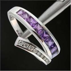 Lab Purple Sapphire & Diamond White Gold Band