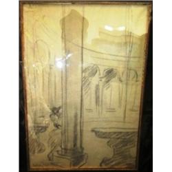 "The Lovers" Louis Icart Original Charcoal Draw