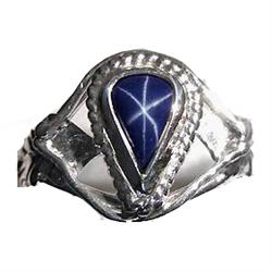 1.34 ct Pear Cabochon Blue Star Sapphire Sterling Ring Size 7  (JEW-1820)