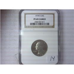 1974-S Washington Quarter NGC PF69 Cameo