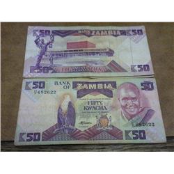 20 Zambia 50 Kwacha Currency Notes