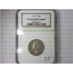 1991-S Washington Quarter NGC PF69 Ultra Cameo