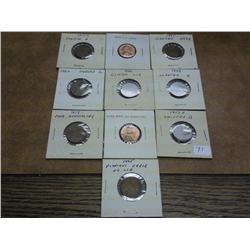 10 Assorted Error Lincoln Cents (As Shown)