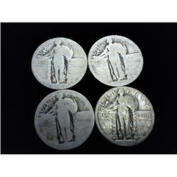 4 Assorted Standing Liberty Quarters (No Dates)