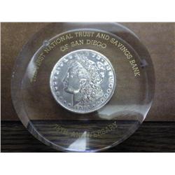 UNC 1883-O Morgan Silver $ In Lucite Paperweight
